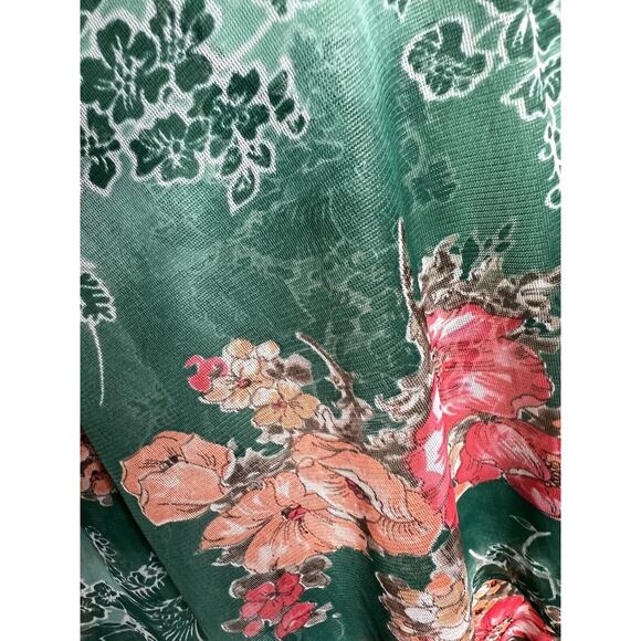 Vintage 60s Green Pink Flower Power Sleeveless Dress W/ Sheer Matching Topper 12 - Picture 8 of 11